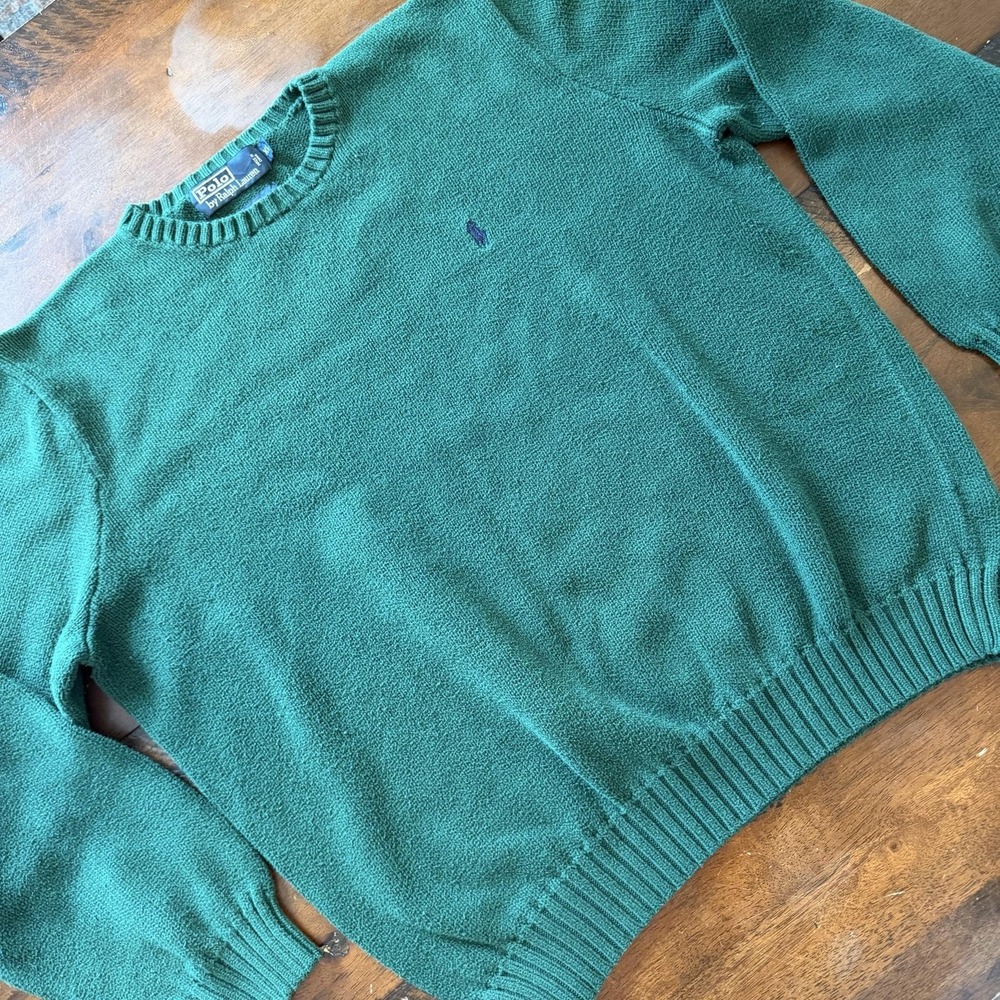 Vintage Polo Ralph Lauren Sweater Mens XL Green Cotton Crewneck Pony Pullover